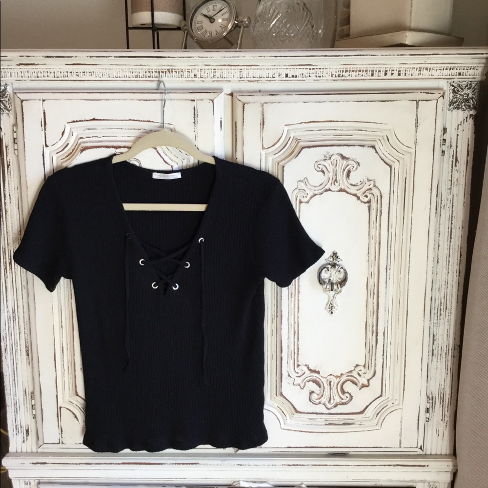 Zara Black Lace Up Tee